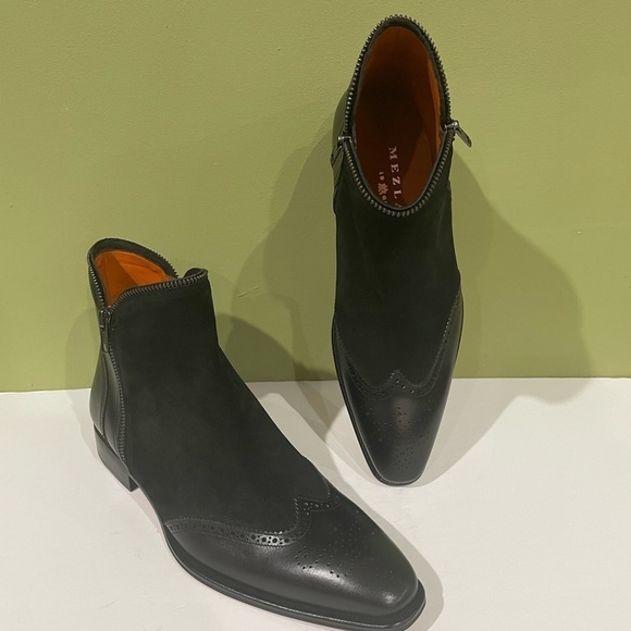 Mezlan boot black suede leather calf side zippers - Picture 1 of 5